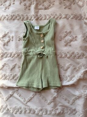 Sleeveless Ribbed Knit Romper for Kids - Sage Green